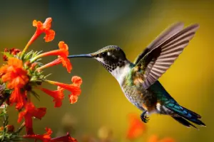 Colibrí posando sobre flor